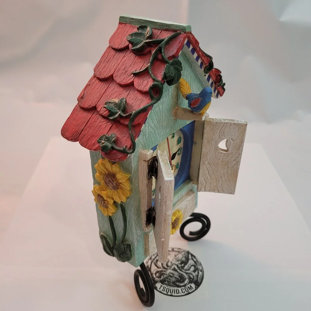 Russ Berrie Birdhouse Table Clock Quartz Sunflower Blue Bird Vintage Decor‎
